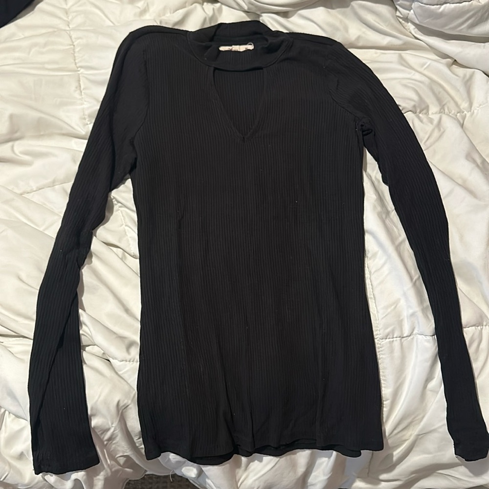 Womans Long Sleeve black shirt. Open Chest